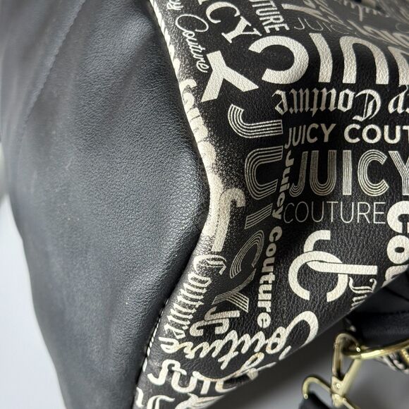 Juicy Couture Weekender Bag Black White Wordplay Print Duffle Gym - Picture 4 of 16